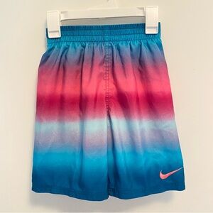 Nike Swim Breaker Big Kids Blue Pink Ombre Stripe Brief-Lined Volley Shorts S